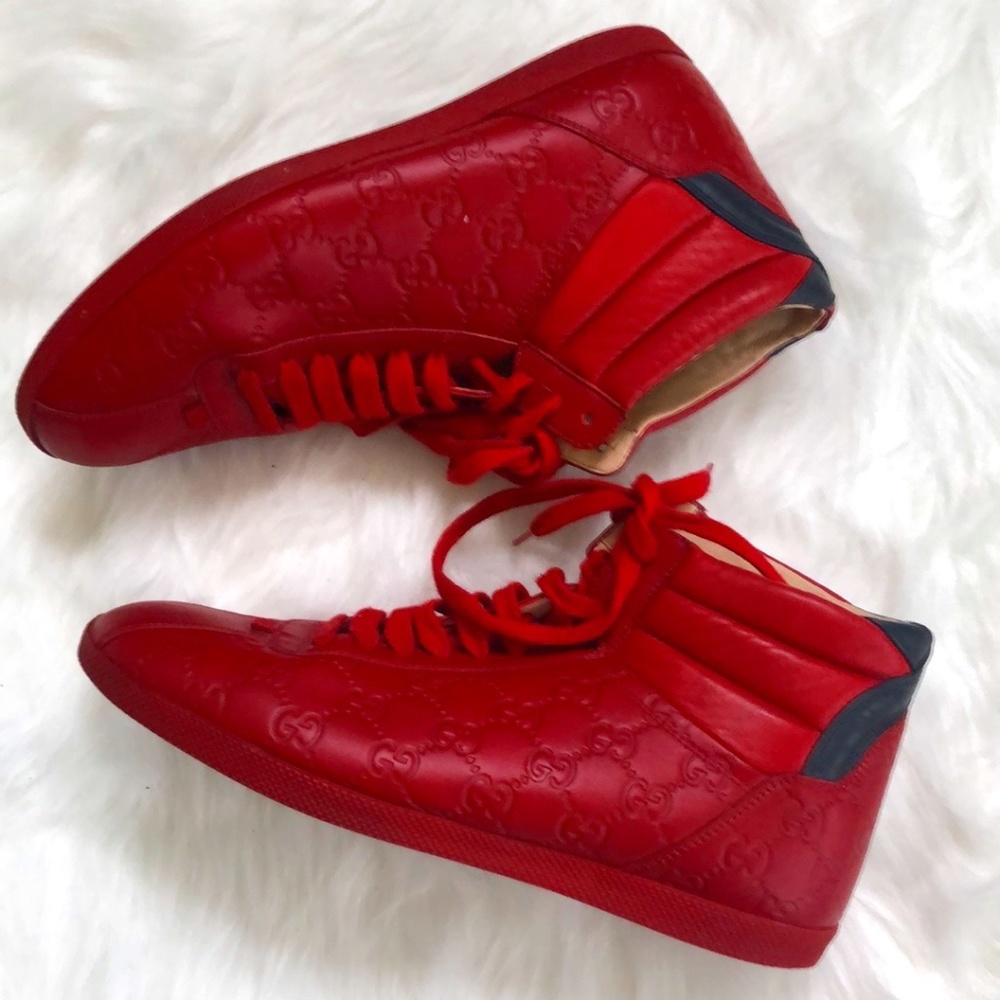Gucci Men's Red High Top Sneakers Size 8.5 - Picture 9 of 14